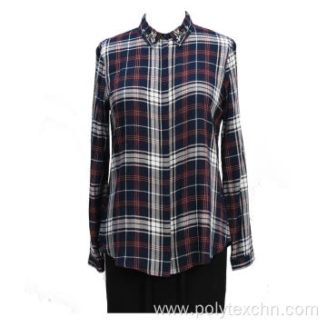 Ladies Long Sleeves Handworking Beads Casual Shirt